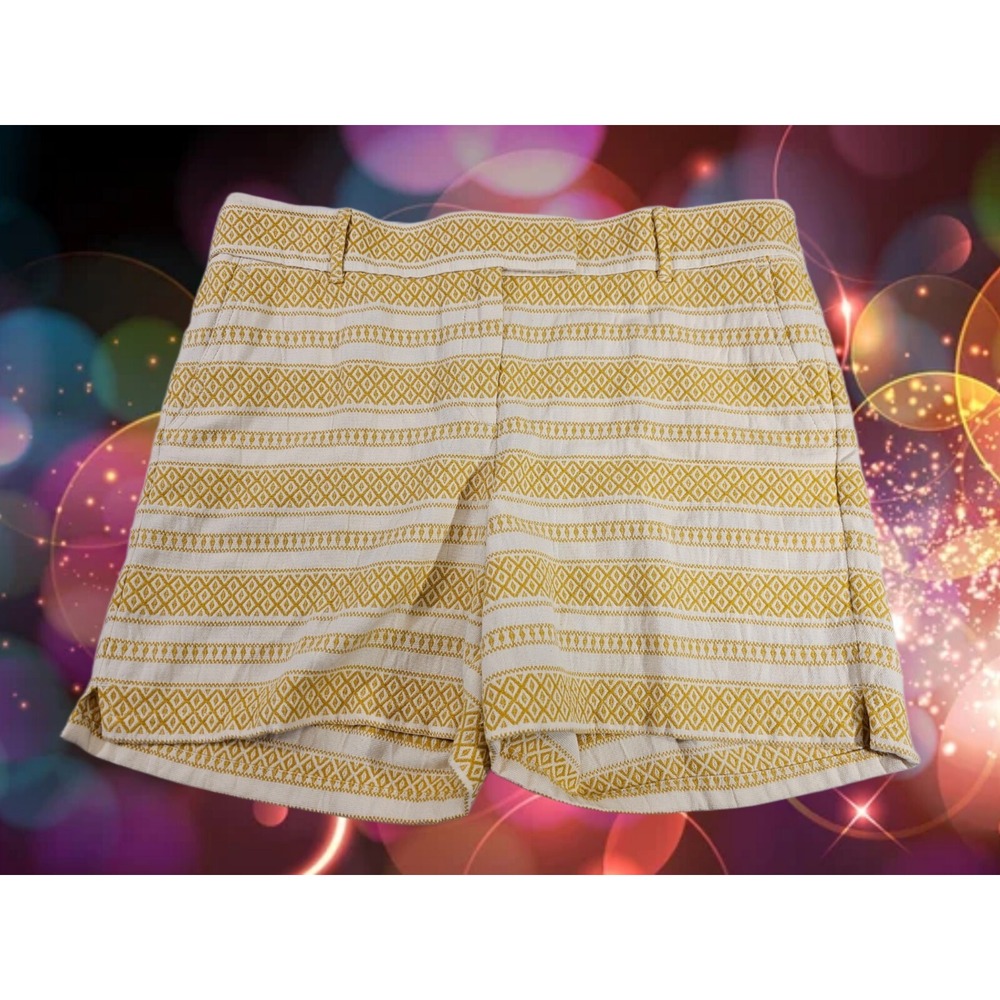 Women's 14 LOFT Ann Taylor Cotton Knit 6" Gold White Casual Summer Shorts EUC